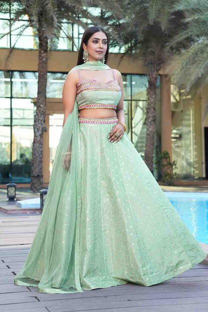 parrot-green-color-sequence-embroidery-work-designer-lehenga-choli-for-wedding-haldi-function