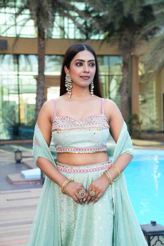 parrot-green-color-sequence-embroidery-work-designer-lehenga-choli-for-wedding-haldi-function