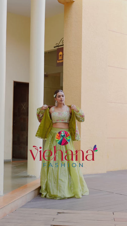 parrot-green-color-sequence-thread-work-designer-wedding-lehenga-choli-for-wedding-function